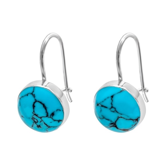 Sterling Silver Simulated Turquoise Circular Threader Earrings - Picture 1 of 1